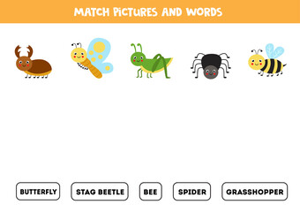 Match cute insects and their names. Game for kids.