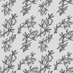 Fototapeta premium Seamless pattern black line art bouquet lily isolated on grey background. Hand-drawn botanical illustration for coloring book, card, celebration, wedding, birthday, wallpaper, wrapping, textile, gift
