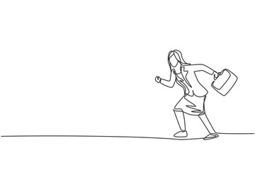 Single one line drawing of young businesswoman pose ready to win run race. Business competition goal. Metaphor minimal concept. Modern continuous line draw design graphic vector illustration
