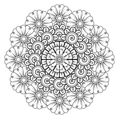 Doodle monochrome lace mandala pattern. Emblem luxury beauty spa, cosmetics, jewelry, hotel, restaurant. Wedding elegant outline frame. Vector floral luxury curve logo design. Round gold ornate frame.