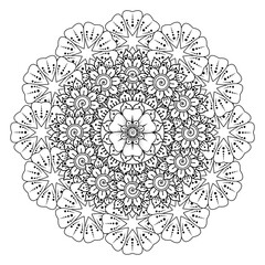 Doodle monochrome lace mandala pattern. Emblem luxury beauty spa, cosmetics, jewelry, hotel, restaurant. Wedding elegant outline frame. Vector floral luxury curve logo design. Round gold ornate frame.