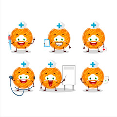Naklejka premium Doctor profession emoticon with orange cream donut cartoon character