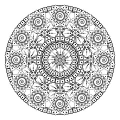 Doodle monochrome lace mandala pattern. Emblem luxury beauty spa, cosmetics, jewelry, hotel, restaurant. Wedding elegant outline frame. Vector floral luxury curve logo design. Round gold ornate frame.