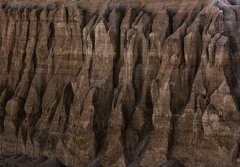 Eroded landscape and rock towers in Tibet