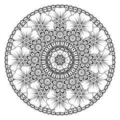 Doodle monochrome lace mandala pattern. Emblem luxury beauty spa, cosmetics, jewelry, hotel, restaurant. Wedding elegant outline frame. Vector floral luxury curve logo design. Round gold ornate frame.