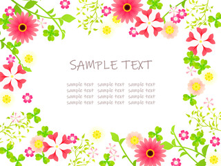 カラフルな春の花のイラストフレーム