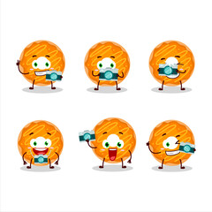 Photographer profession emoticon with orange cream donut cartoon character