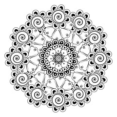 Doodle monochrome lace mandala pattern. Emblem luxury beauty spa, cosmetics, jewelry, hotel, restaurant. Wedding elegant outline frame. Vector floral luxury curve logo design. Round gold ornate frame.