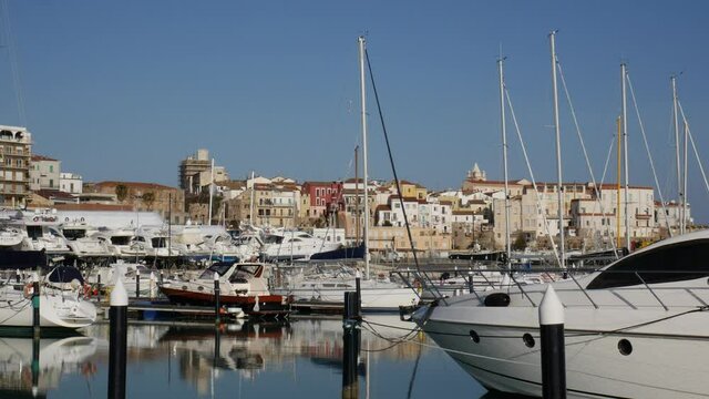 Termoli - Molise - The tourist port, the moored boats and the characteristic ancient village in the background