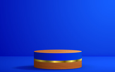 blue and wood podium with light in the blue room