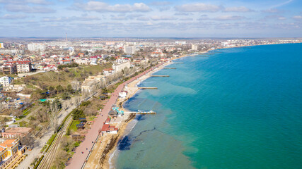Fototapeta na wymiar Embankment In The City Of Feodosiya from the air
