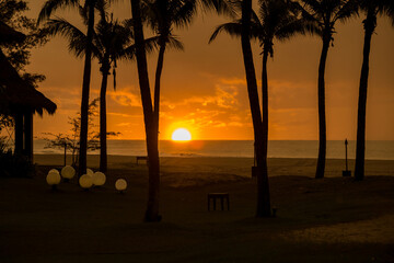 Sunset of Tropical island in orange color