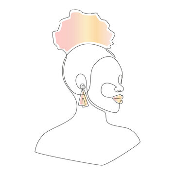 recommend clip art: Line art portrait of African American woman with afro hairstyle. Continuous one line drawing woman face with abstract gradient shape in modern style for logo, banner, print, tattoo, poster. Vector