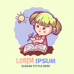 kids girls  study writing vector