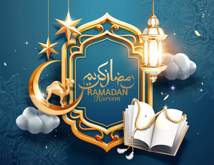 3d ramadan greeting card with quran - obrazy, fototapety, plakaty