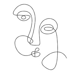 One line drawing abstract face. Modern continuous line art woman portrait, minimalist print. Vector illustration