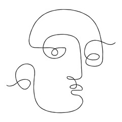 One line drawing abstract face. Modern continuous line art man portrait, minimalist print. Vector illustration