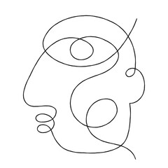 Continuous line drawing abstract face. Modern one line art man portrait, minimalist print. Vector illustration - 423126696