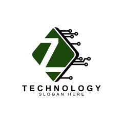 alphabet capital logo. Creative design concept green color with electrical chip illustration,