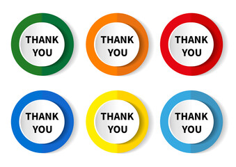 THANK YOU vector icon set, flat design buttons on white background for webdesign and mobile phone applications