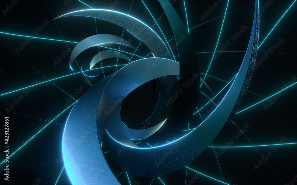 Poster curved vortex structure lines, 3d rendering.