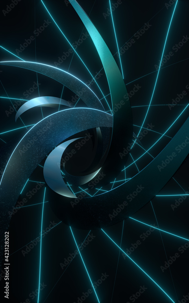 Poster curved vortex structure lines, 3d rendering.