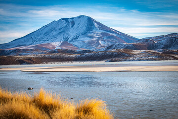 laguna hedionda, volcanic landscape, bolivia, altiplano, flamingos