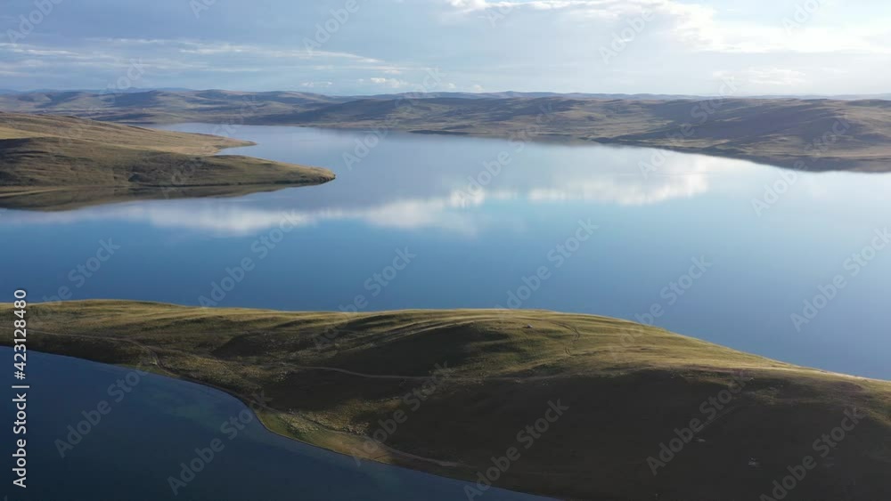 Sticker aerial video of the beautiful plateau lake in maduo county, qinghai province ,china