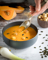 pumpkin soup in a bowl