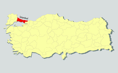 Map of Turkey where İstanbul province is pulled out, isolated on white background