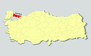 Obraz premium Map of Turkey where İstanbul province is pulled out, isolated on white background