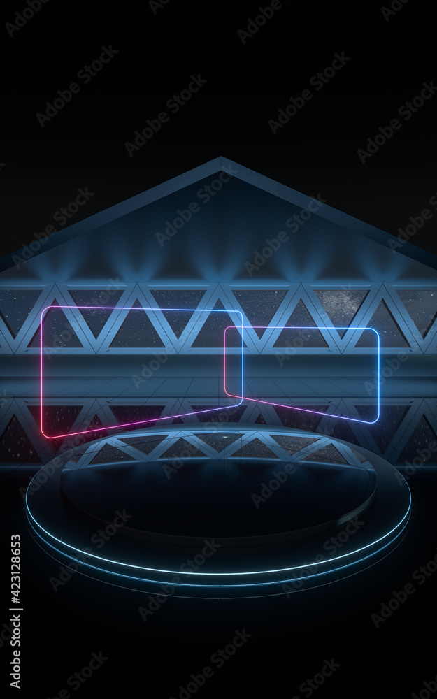 Aufkleber dark outer space room with empty stage, 3d rendering.