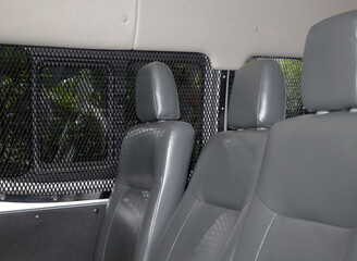 Inside a prisoner transport vehicle