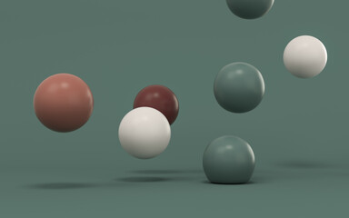 Bouncing soft balls with green background, 3d rendering.