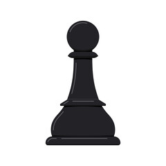Pawn chess piece vector icon isolated on white background. Black chess pawn game disign elements. Flat design cartoon style clip art illustration