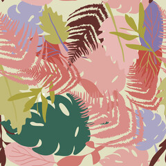 Naklejka premium Summer colorful hawaiian seamless pattern with tropical plants.