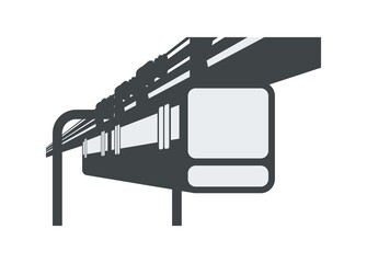 Suspension railway train. Simple flat illustration in perspective view.