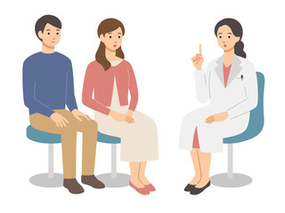 若い夫婦と診察する女性医師