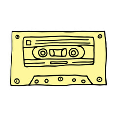 vintage compact cassette - vector hand drawn sketch. Doodle drawing compact cassette