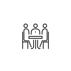 Business meeting in office thin line Icon in black. Acquaintance or familiarity concept. Flat isolated symbol, for: illustration, minimal, logo, mobile, app, design, web, site, ui, ux. Vector EPS 10