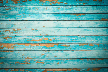 Green tide, blue, Orange old wood texture backgrounds. horizontal stripes, boards. roughness and cracks