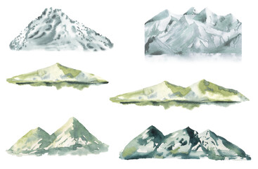 Watercolor mountain illustration set