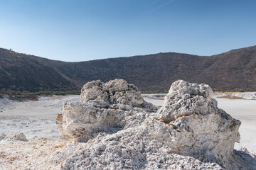 Saltpeter formation, crater of the Valle de Santiago volcano, Guanajuato. Mexican tourism.