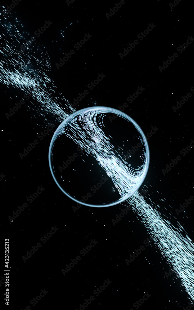 Poster magical particles with abstract shape, 3d rendering.