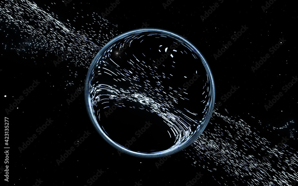 Poster magical particles with abstract shape, 3d rendering.