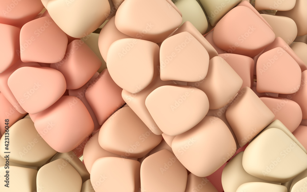 Poster cute soft block, fun repeated shapes, 3d rendering.