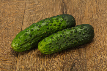 Ripe fresh green two cucumbers