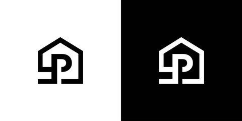 The initial logo of the letter P in the shape of a house is suitable for real estate and others #3