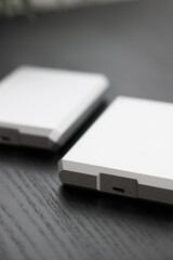 Two external hard drives with type-c connector. Stylish silver aluminum body.