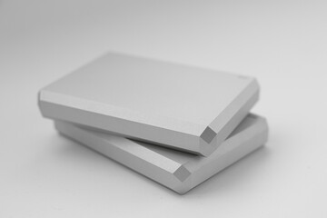 Two external hard drives with type-c connector. Stylish silver aluminum body.